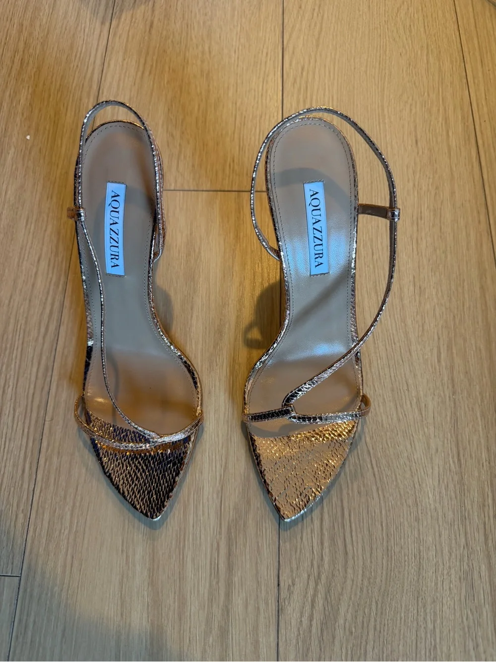 Aquazzura Metallic Bronze Pointed Toe Strappy Heels